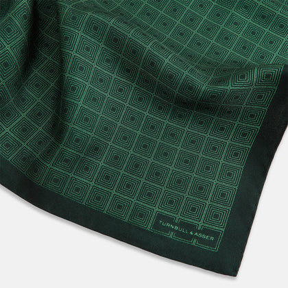 Geometric Green Pocket Square in Silk Image 1