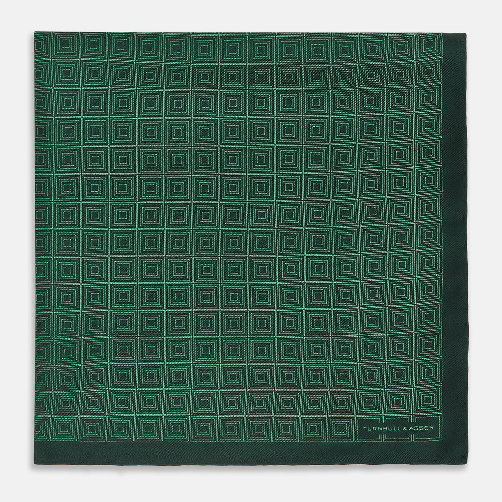 Geometric Green Pocket Square in Silk