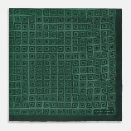 Geometric Green Pocket Square in Silk Image 2