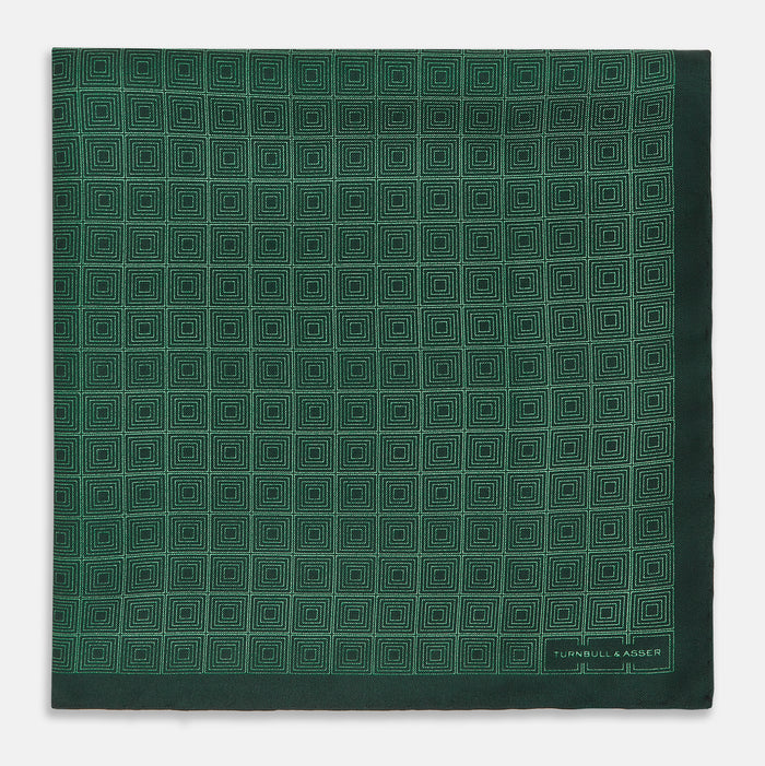 Geometric Green Kelly Pocket Square in Silk Image 2