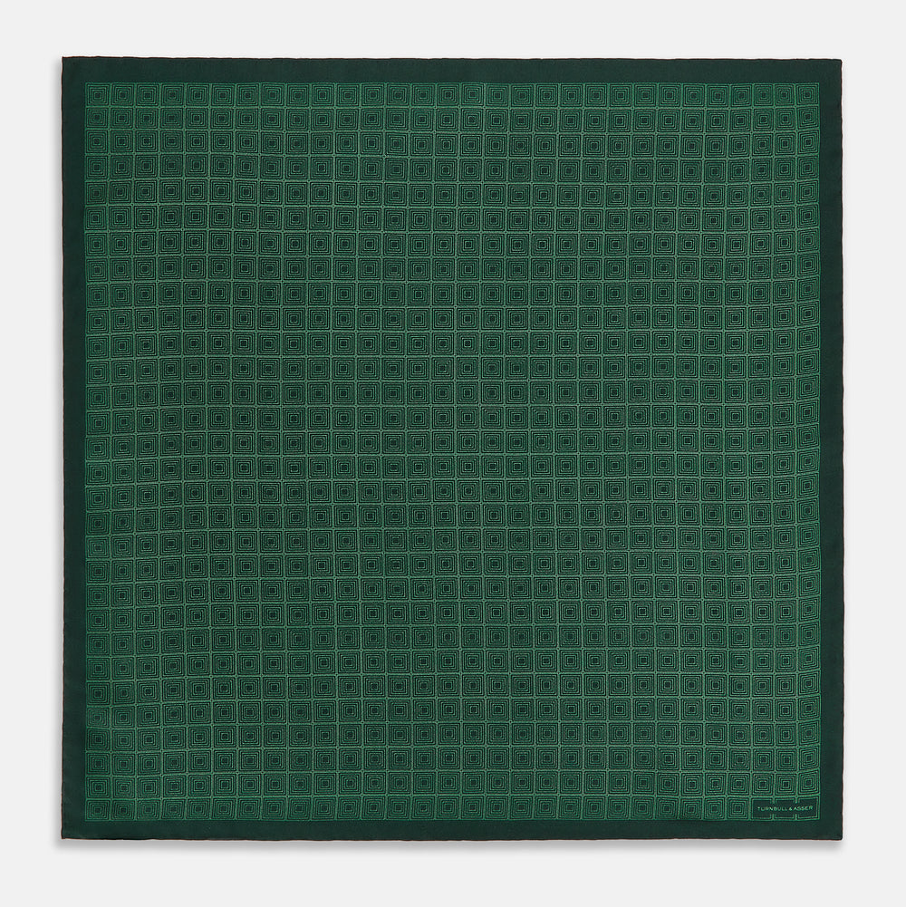 Geometric Green Pocket Square in Silk