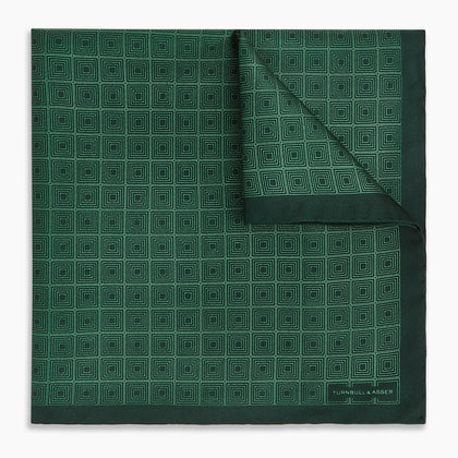 Geometric Green Pocket Square in Silk Image 4