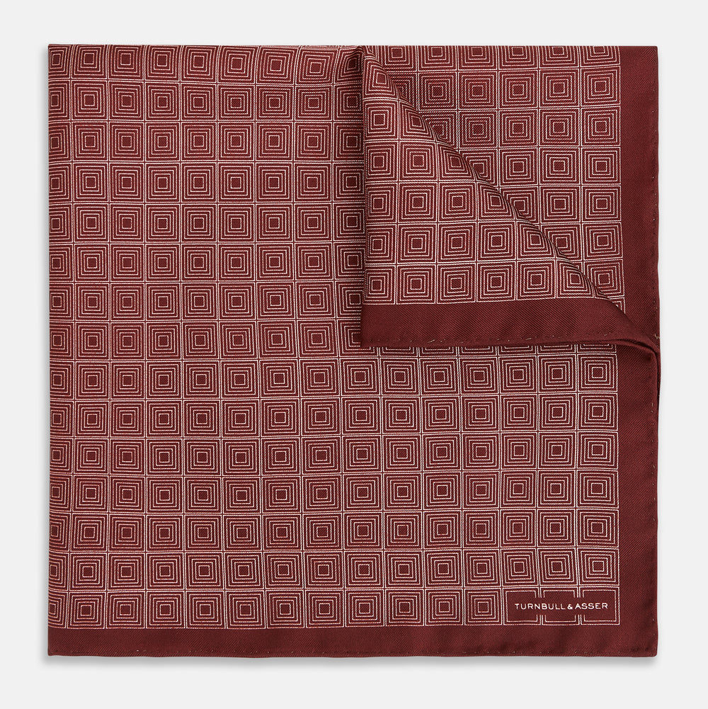 Geometric Burgundy Pocket Square in Silk