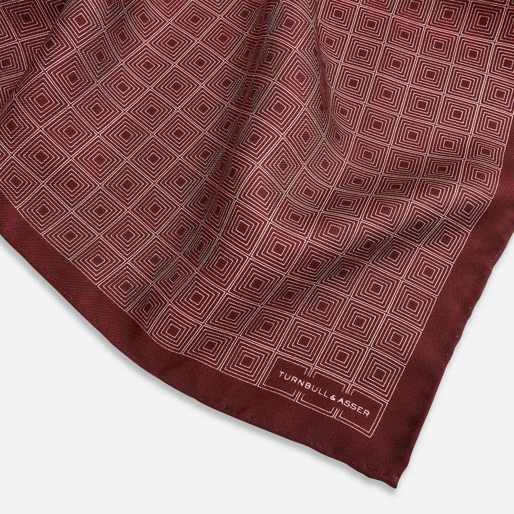 Geometric Burgundy Pocket Square in Silk