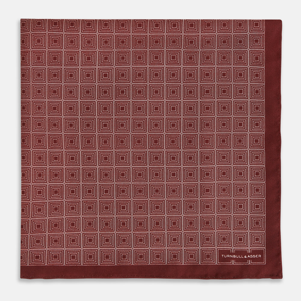 Geometric Burgundy Pocket Square in Silk