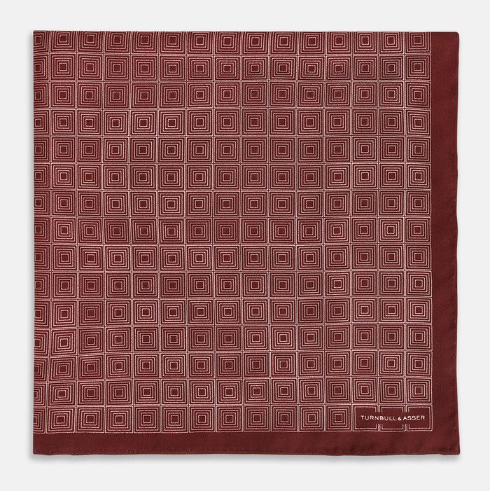 Geometric Burgundy Banana Pocket Square in Silk Image 2