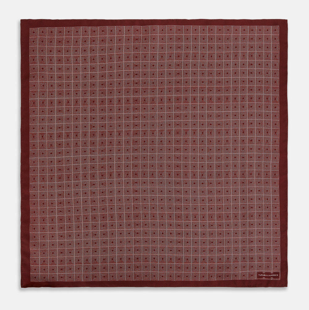 Geometric Burgundy Pocket Square in Silk
