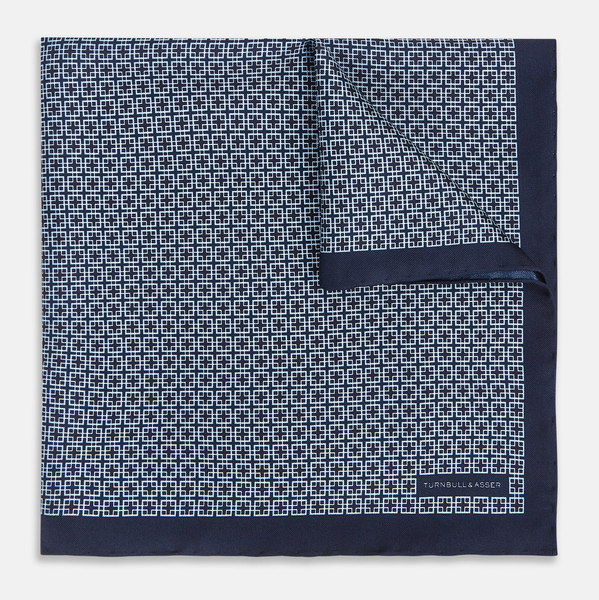 View 1 of product Geometric Navy Pocket Square in Silk