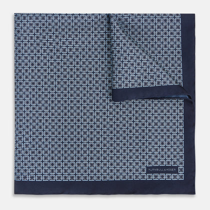 Geometric Navy Pocket Square in Silk