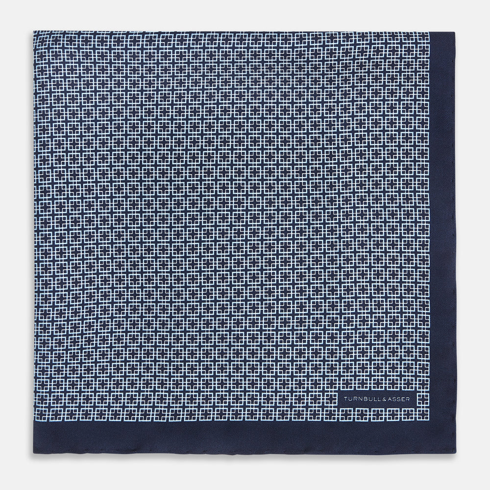 Geometric Navy Pocket Square in Silk