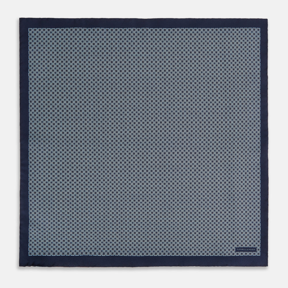 Geometric Navy Pocket Square in Silk