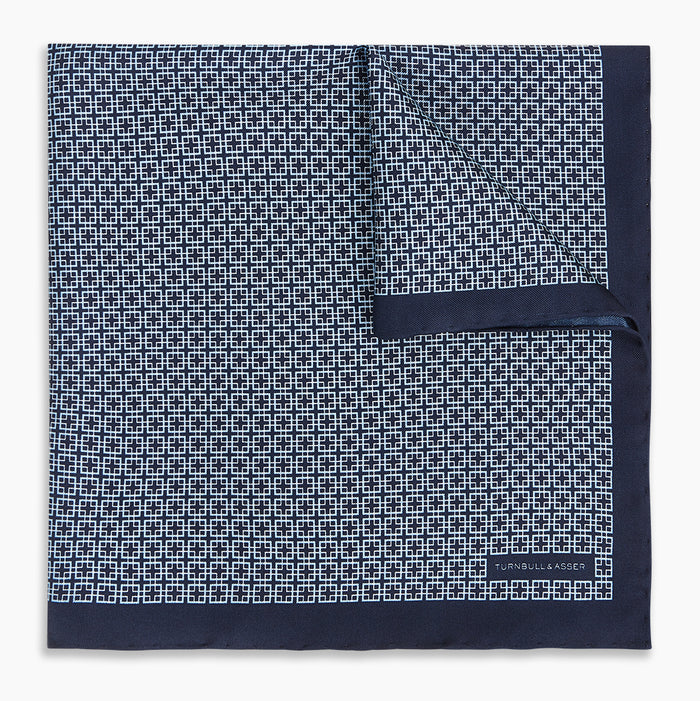 Geometric Navy Banana Pocket Square in Silk Image 4