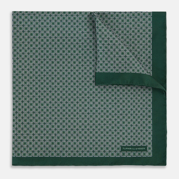 Geometric Green Forest Green  Pocket Square in Silk