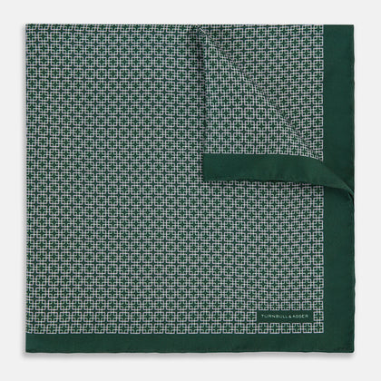 Geometric Green Forest Green  Pocket Square in Silk Image 1