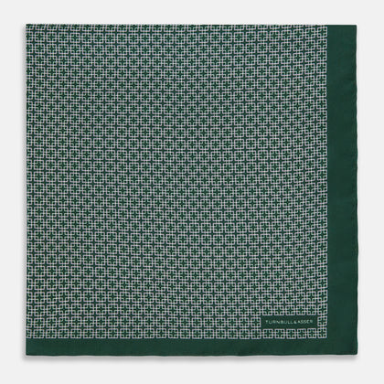 Geometric Green Forest Green  Pocket Square in Silk Image 3