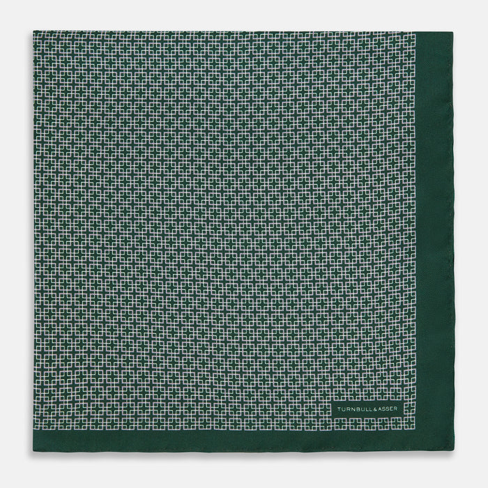 Geometric Green Forest Green  Pocket Square in Silk Image 3