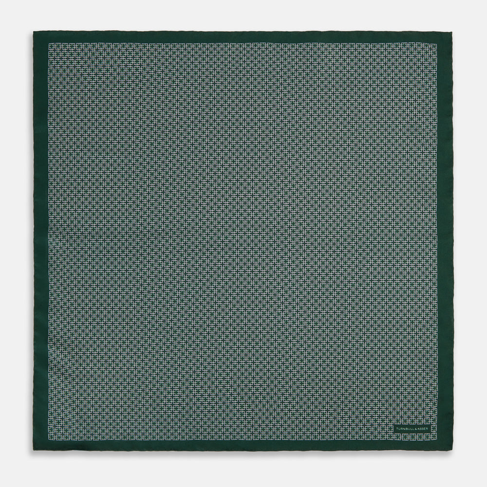 Geometric Green Forest Green  Pocket Square in Silk