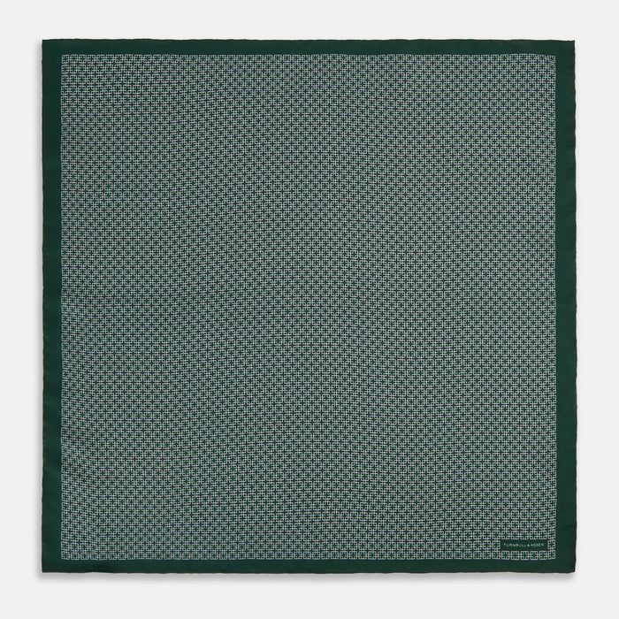 Geometric Green Forest Green  Pocket Square in Silk Image 4