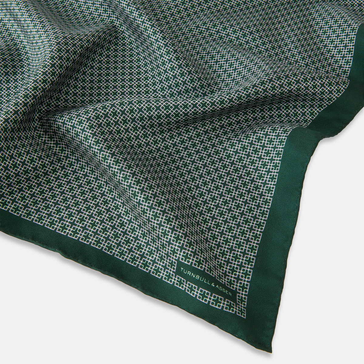 View 3 of product Geometric Green Forest Green  Pocket Square in Silk