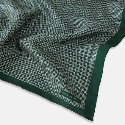 Geometric Green Forest Green  Pocket Square in Silk Image 2