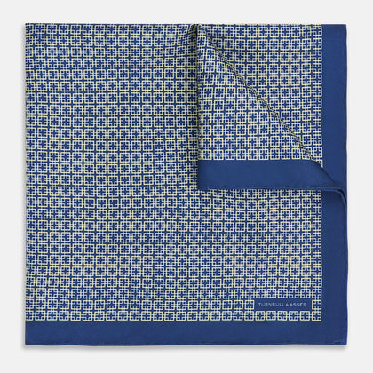 Geometric Blue Pocket Square in Silk