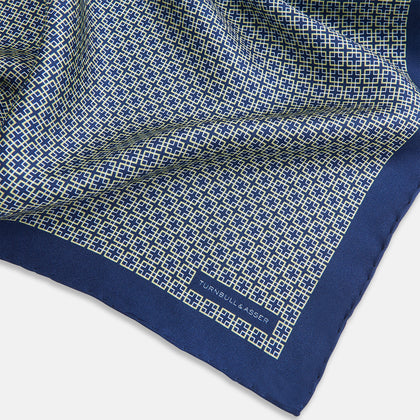 Geometric Blue Pocket Square in Silk Image 1