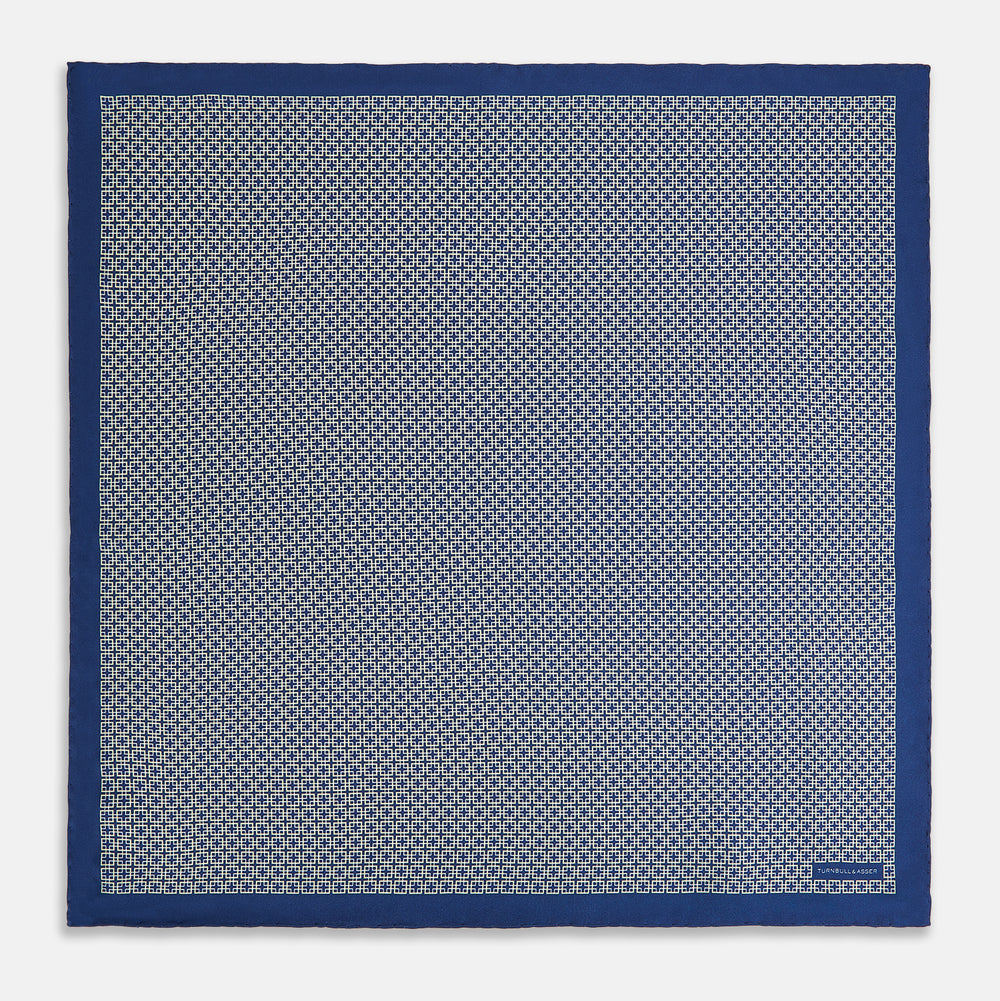 Geometric Blue Pocket Square in Silk