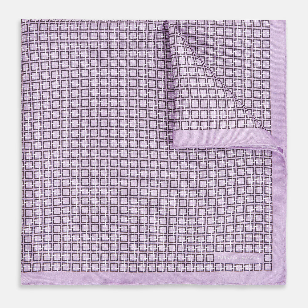 Geometric Lilac Pocket Square in Silk