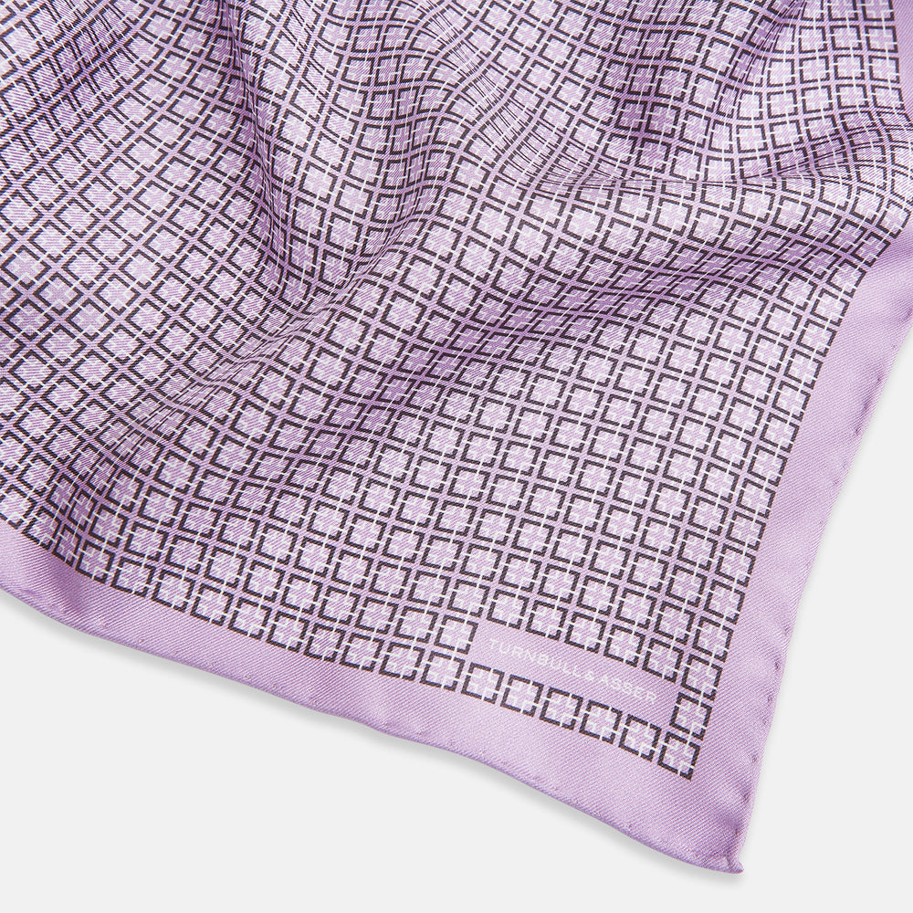 Geometric Lilac Pocket Square in Silk