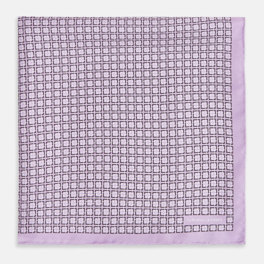 Geometric Lilac Pocket Square in Silk