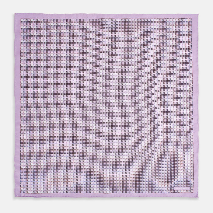 Geometric Lilac Navy Pocket Square in Silk Image 3