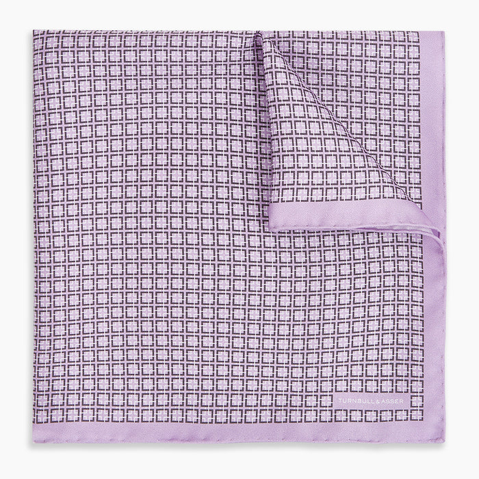 Geometric Lilac Navy Pocket Square in Silk Image 4