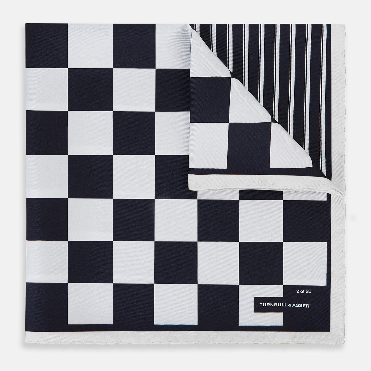 View 1 of product Chequered Navy on White Frame Pocket Square in Silk