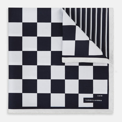 Chequered Navy on White Frame Pocket Square in Silk