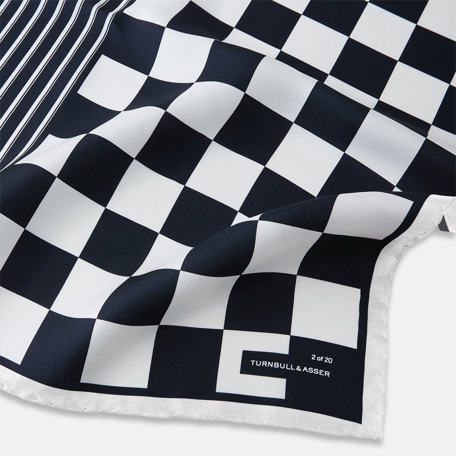 View 2 of product Chequered Navy on White Frame Pocket Square in Silk