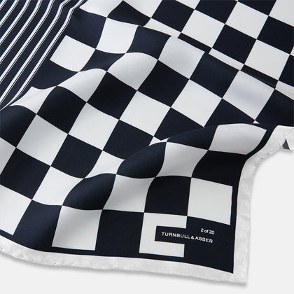 Chequered Navy on White Frame Pocket Square in Silk Image 1