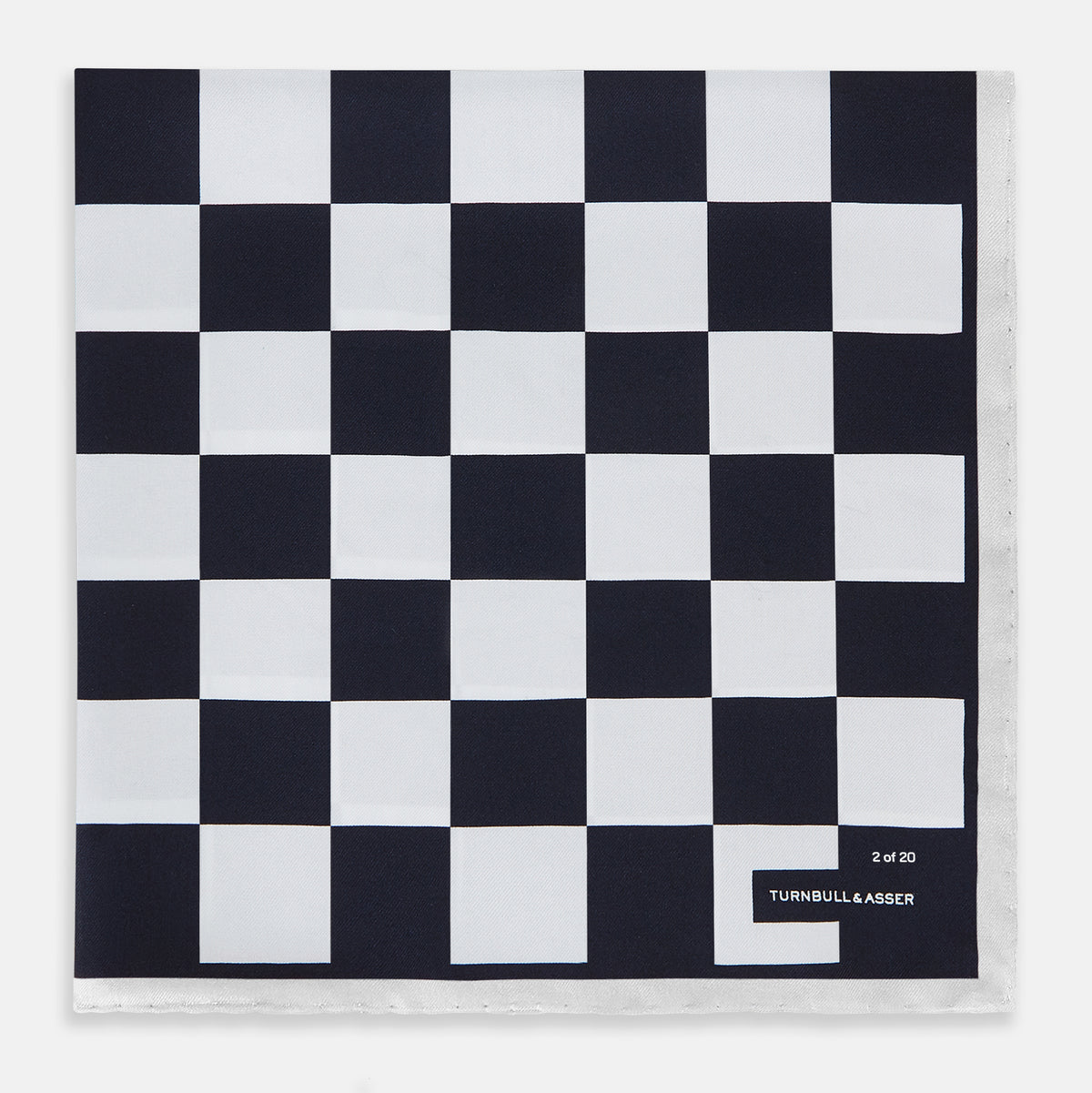 View 4 of product Chequered Navy on White Frame Pocket Square in Silk
