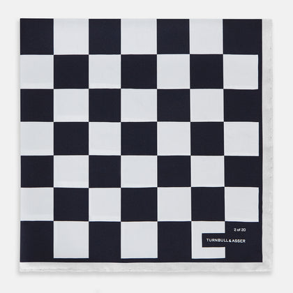 Chequered Navy on White Frame Pocket Square in Silk Image 3
