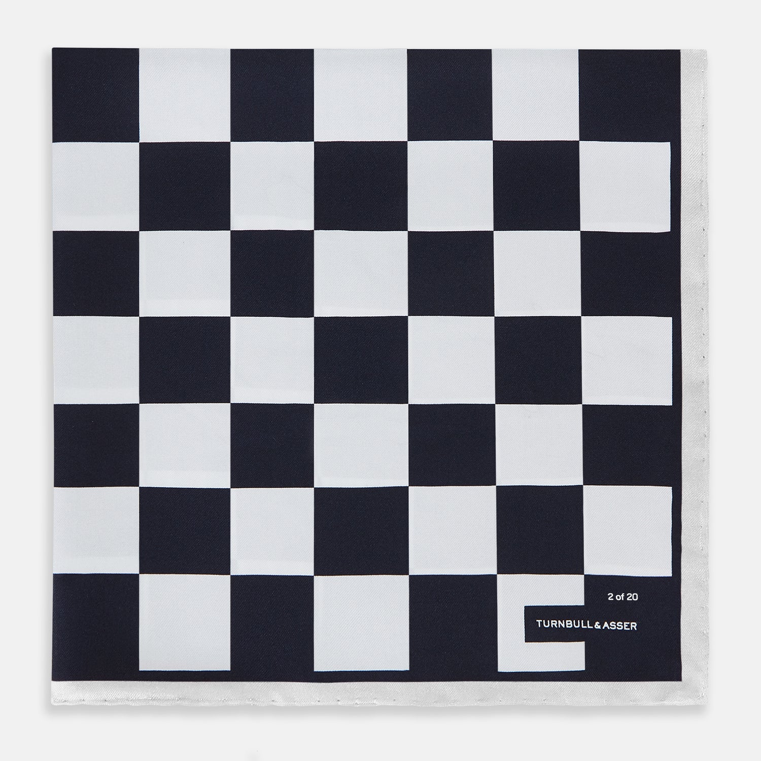View 1 of product Chequered Navy on White Frame Pocket Square in Silk