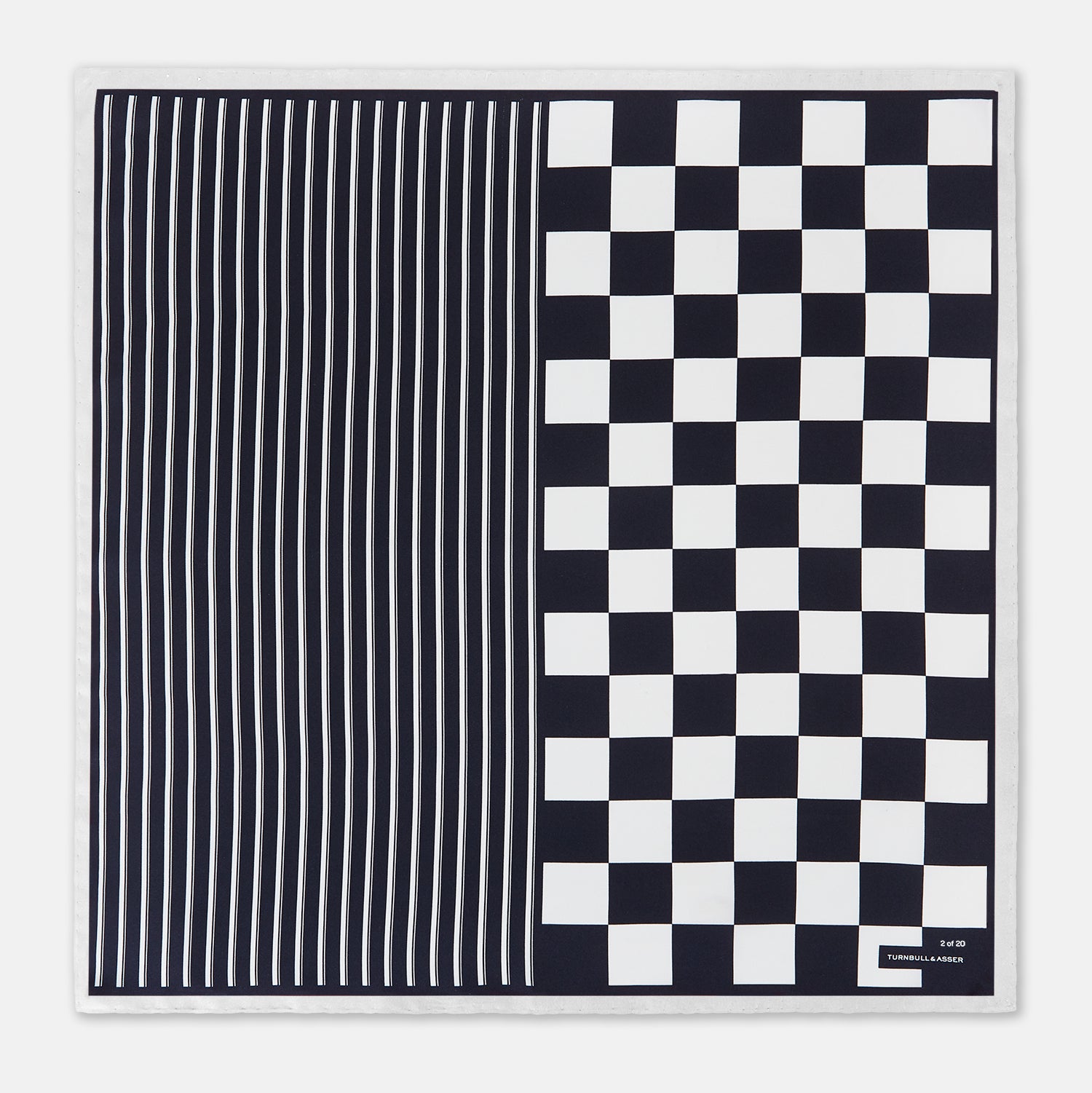 View 3 of product Chequered Navy on White Frame Pocket Square in Silk