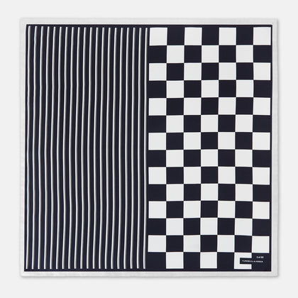 Chequered Navy on White Frame Pocket Square in Silk Image 2