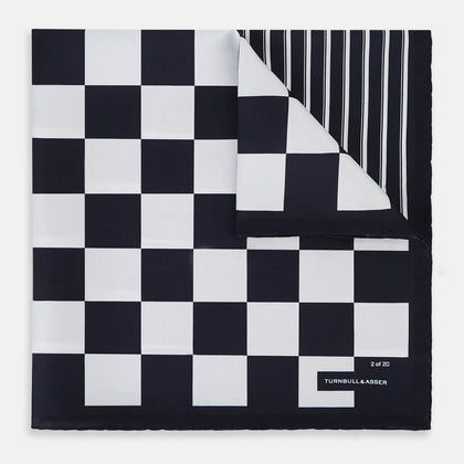 Chequered Navy on Navy Frame Pocket Square in Silk
