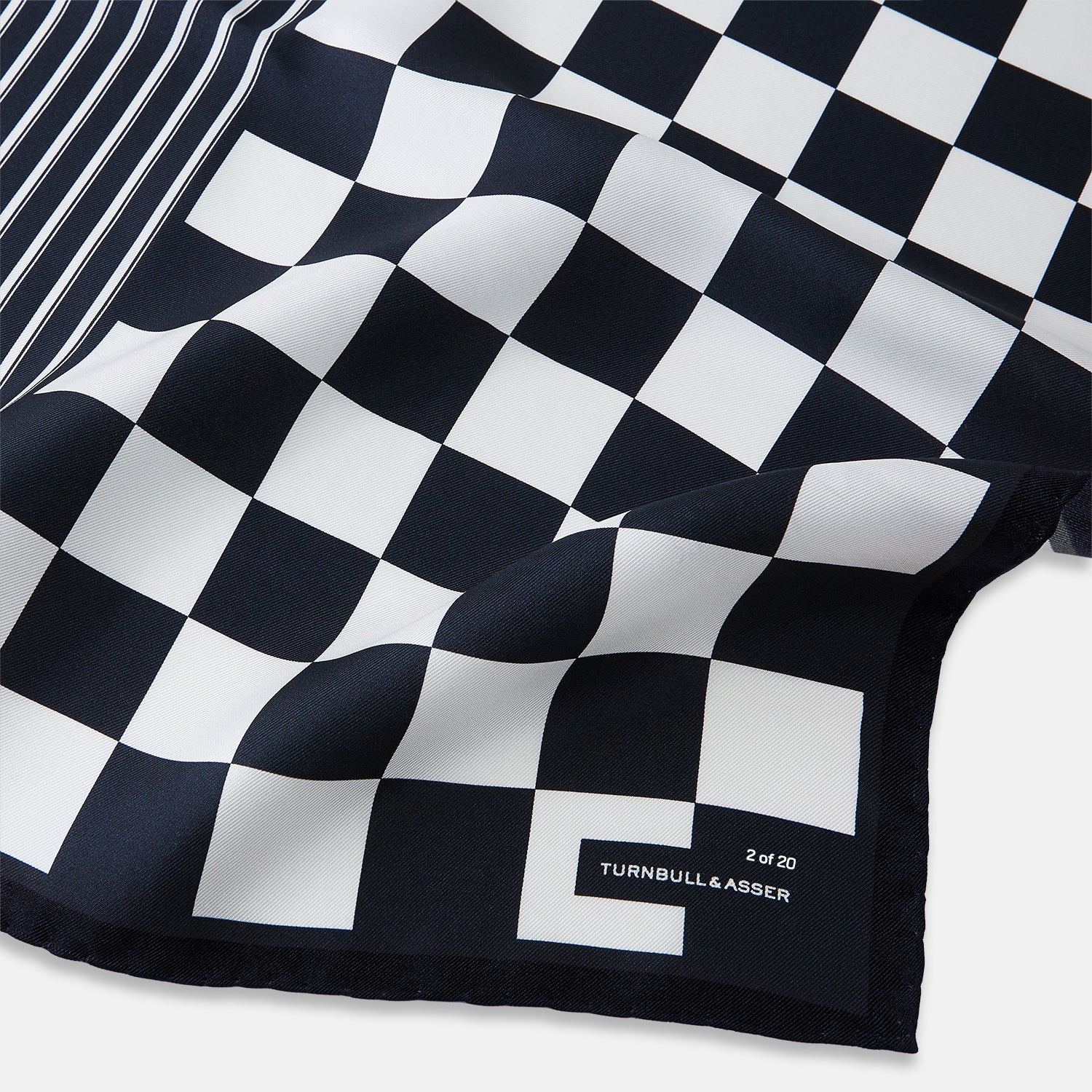 View 2 of product Chequered Navy on Navy Frame Pocket Square in Silk