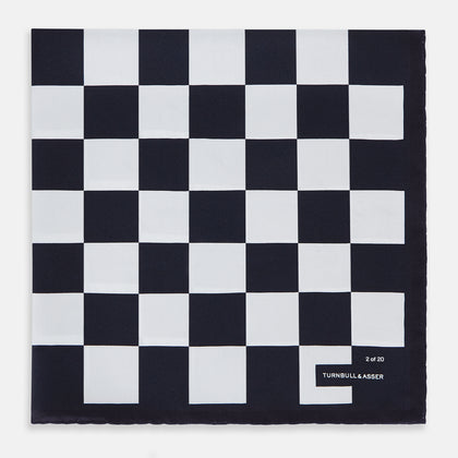 Chequered Navy on Navy Frame Pocket Square in Silk Image 3