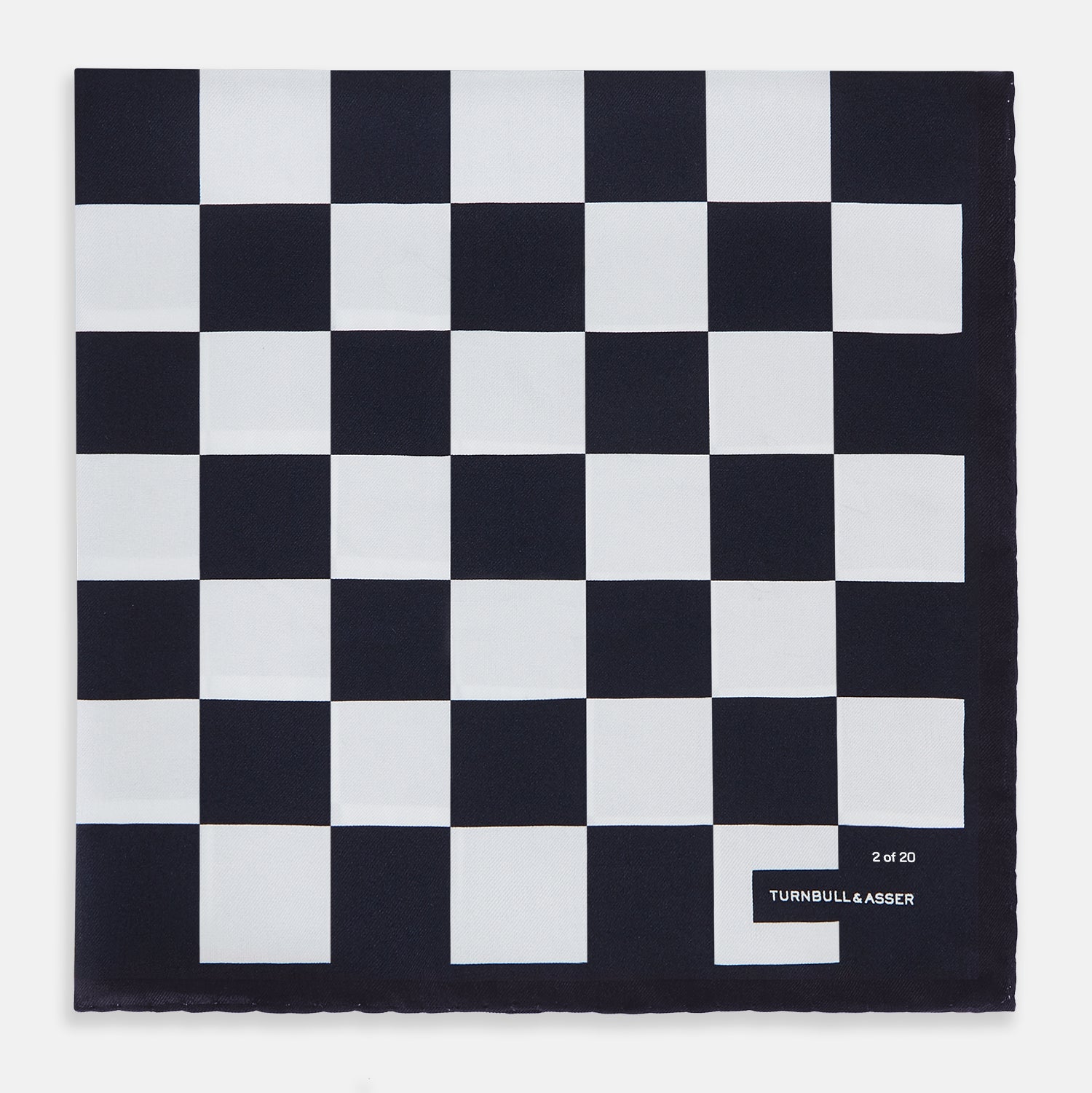 View 1 of product Chequered Navy on Navy Frame Pocket Square in Silk