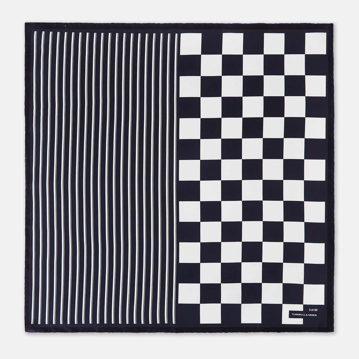 View 3 of product Chequered Navy on Navy Frame Pocket Square in Silk