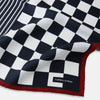 View 3 of product Chequered Navy on Red Frame Pocket Square in Silk