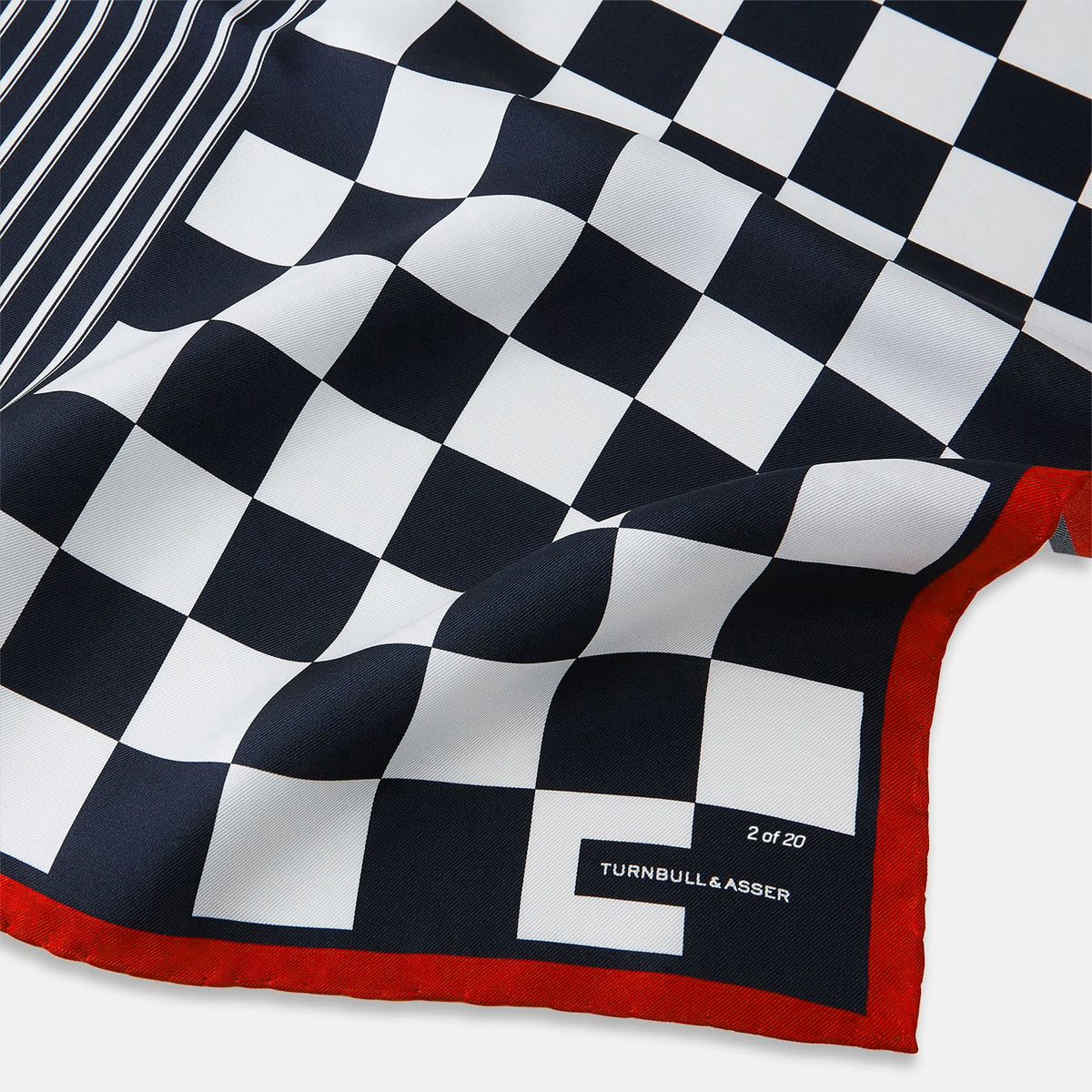 View 2 of product Chequered Navy on Red Frame Pocket Square in Silk