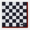 View 1 of product Chequered Navy on Red Frame Pocket Square in Silk