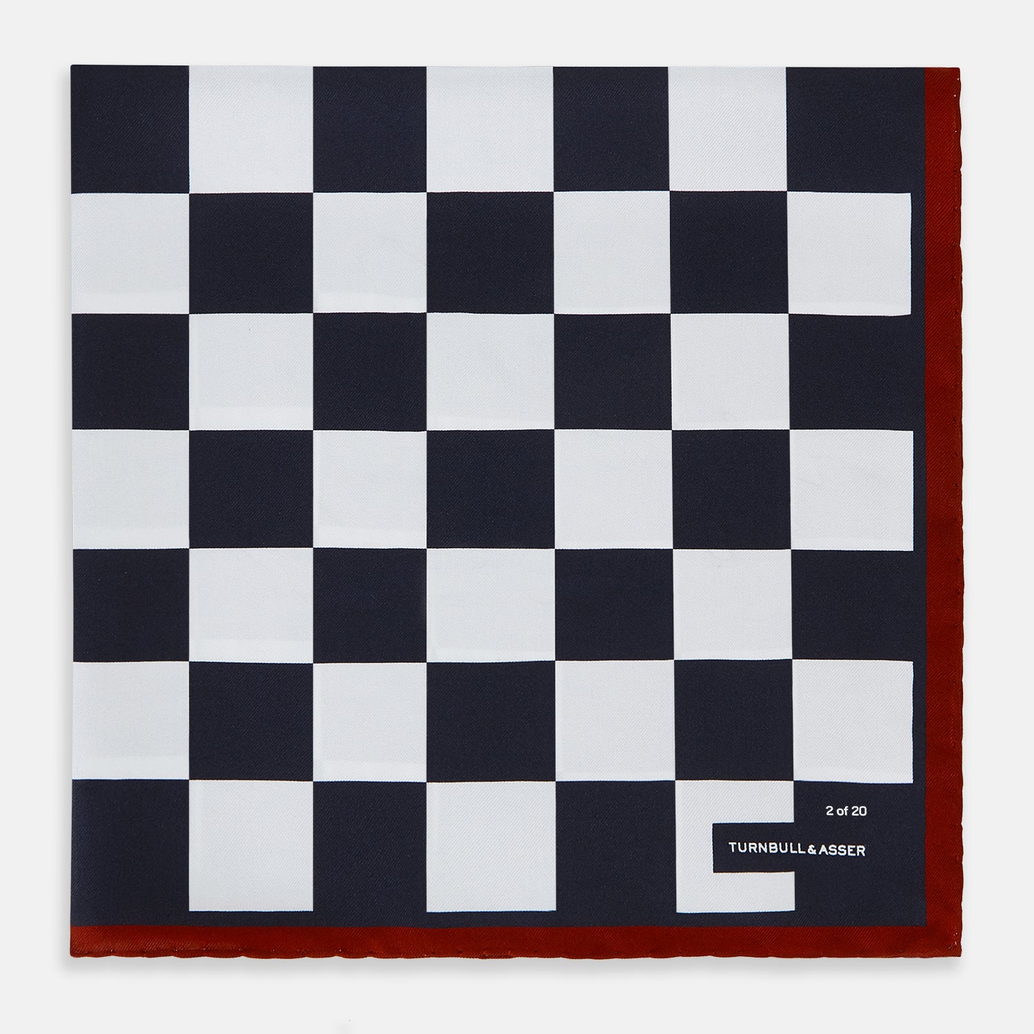 View 1 of product Chequered Navy on Red Frame Pocket Square in Silk